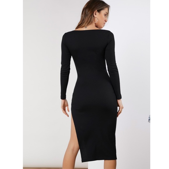 Black Cut Out Detail Twist Front Midi Dress - Picture 5 of 7
